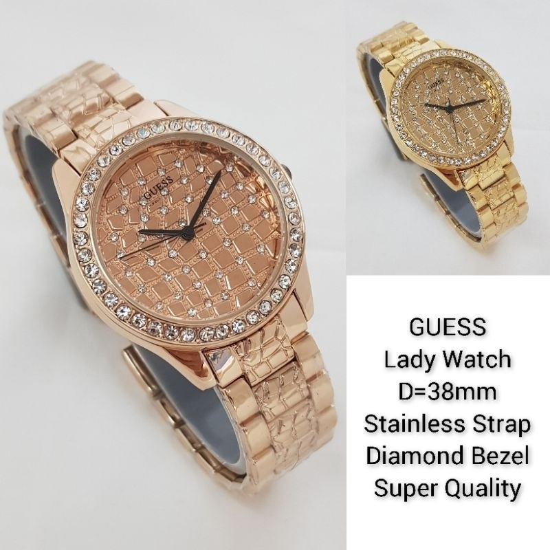Jam Tangan Wanita Fashion Watch Guess Motif Crocodile Permata High Quality