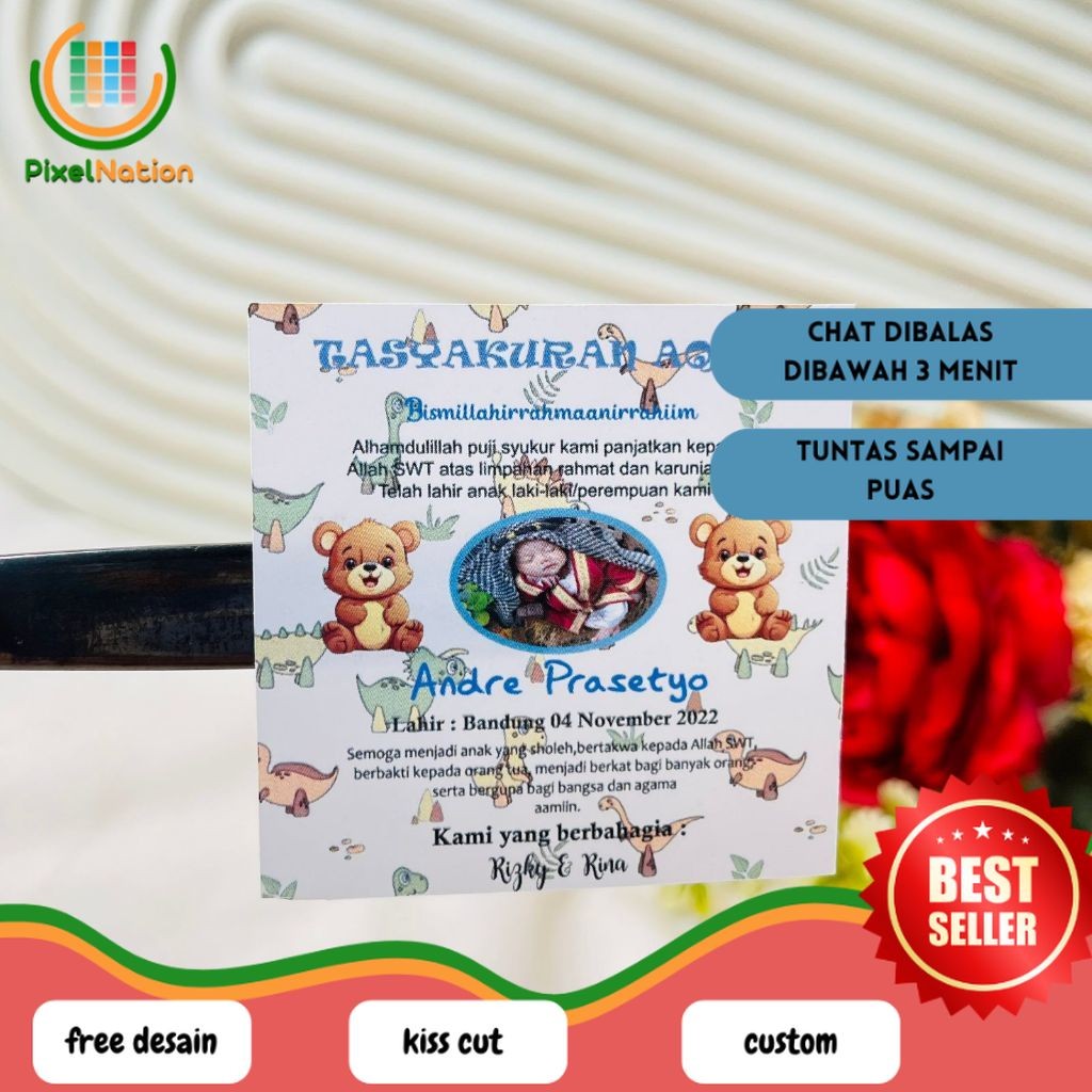 

PiNat 5-8 Sticker Sykuran Tasyakuran Aqiqah Bayi Stiker Acara Aqiqah Anak Bentuk Kotak Uk.Sedang