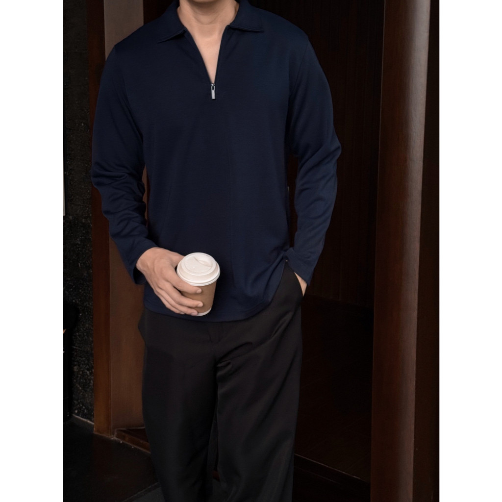 Kadaka MT-0166 Polo Pria Tangan Panjang Detail Zipper