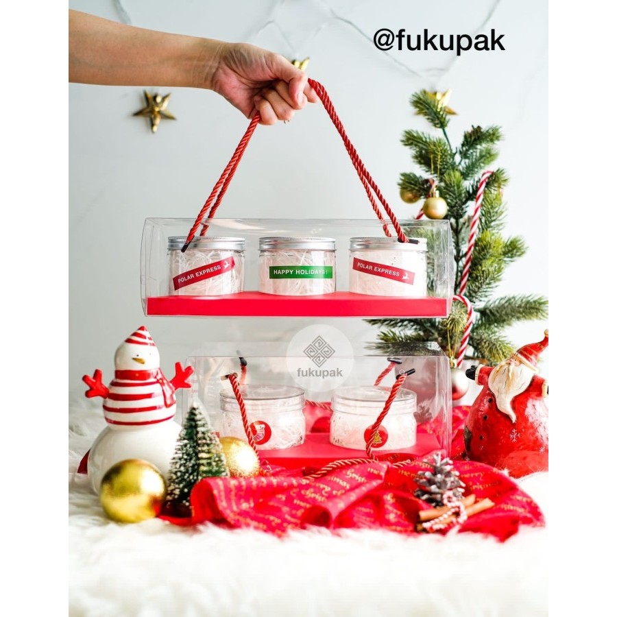 

Box Mika Tali 3 Toples Kue Kering Kotak Hamper Cookies Cake Jar(20pcs) - Merah, D9,2 T10 350ML