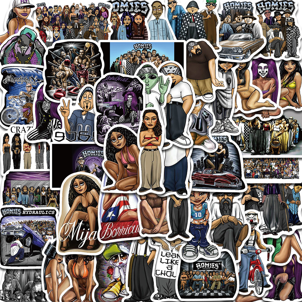 

50PCS Black Homies Stickers Harajuku Aesthetic Waterproof Decal Skateboard Scrapbook Cartoon for Laptop Luggage Bike Gifts Decal