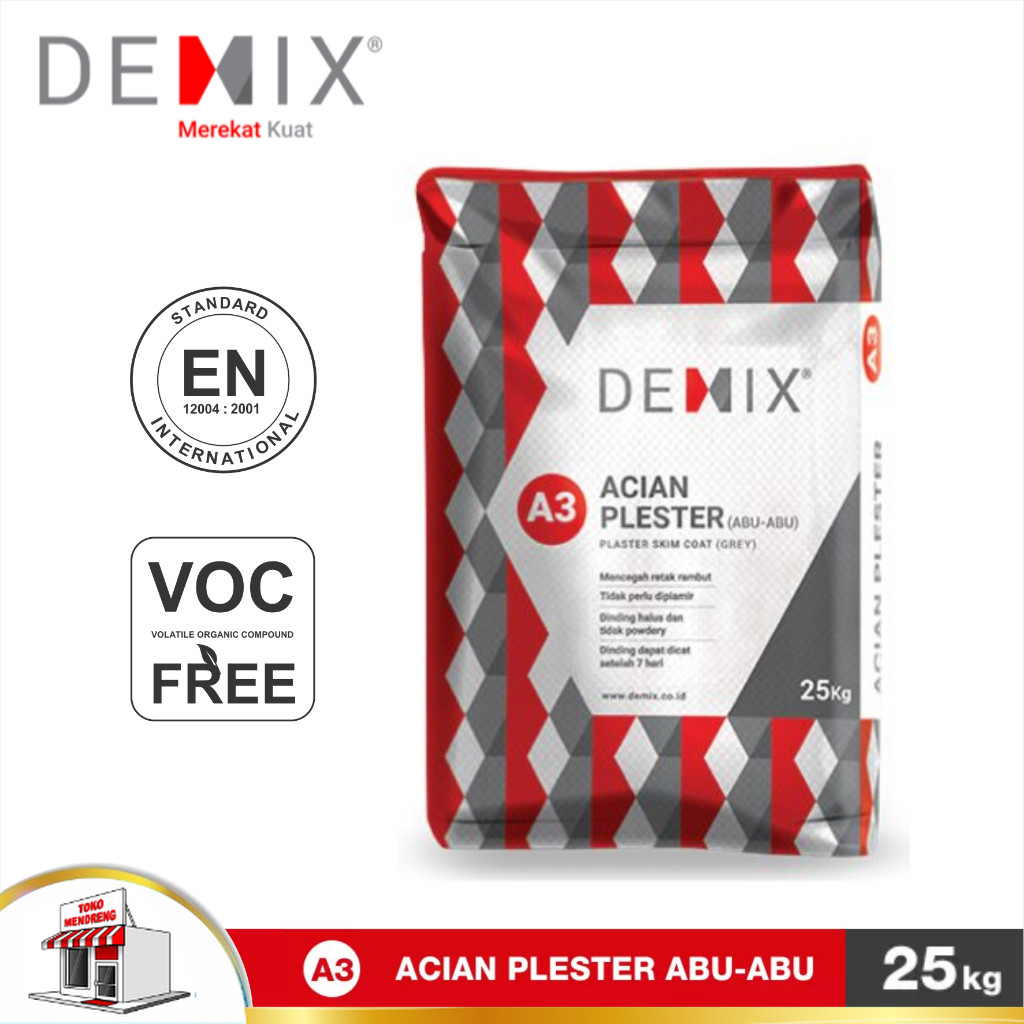 Semen Instan DEMIX A3 Acian Plester Abu-Abu Mortar Instant Cement Plesteran