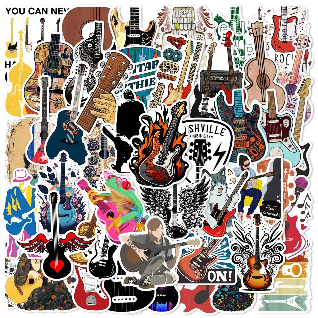 

10/25/50pcs Art Musical truments Guitar Graffiti Stickers for DIY Decor Travel Luggage Water Bottle Phone Laptop Scrapbooking