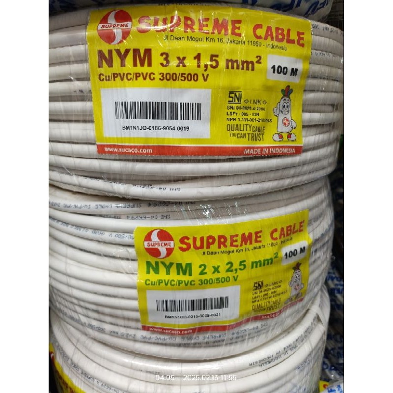 Kabel NYM 2x1.5mm Supreme Meteran Kabel Instalasi Listrik Kabel Kawat Tembaga SNI NYM 2 x 1.5mm Supr