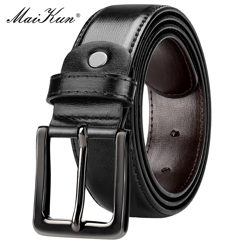 Maikun Men's Black Leather Belt Black For Trousers Classic Black Alloy Pin Buckle Business Second La