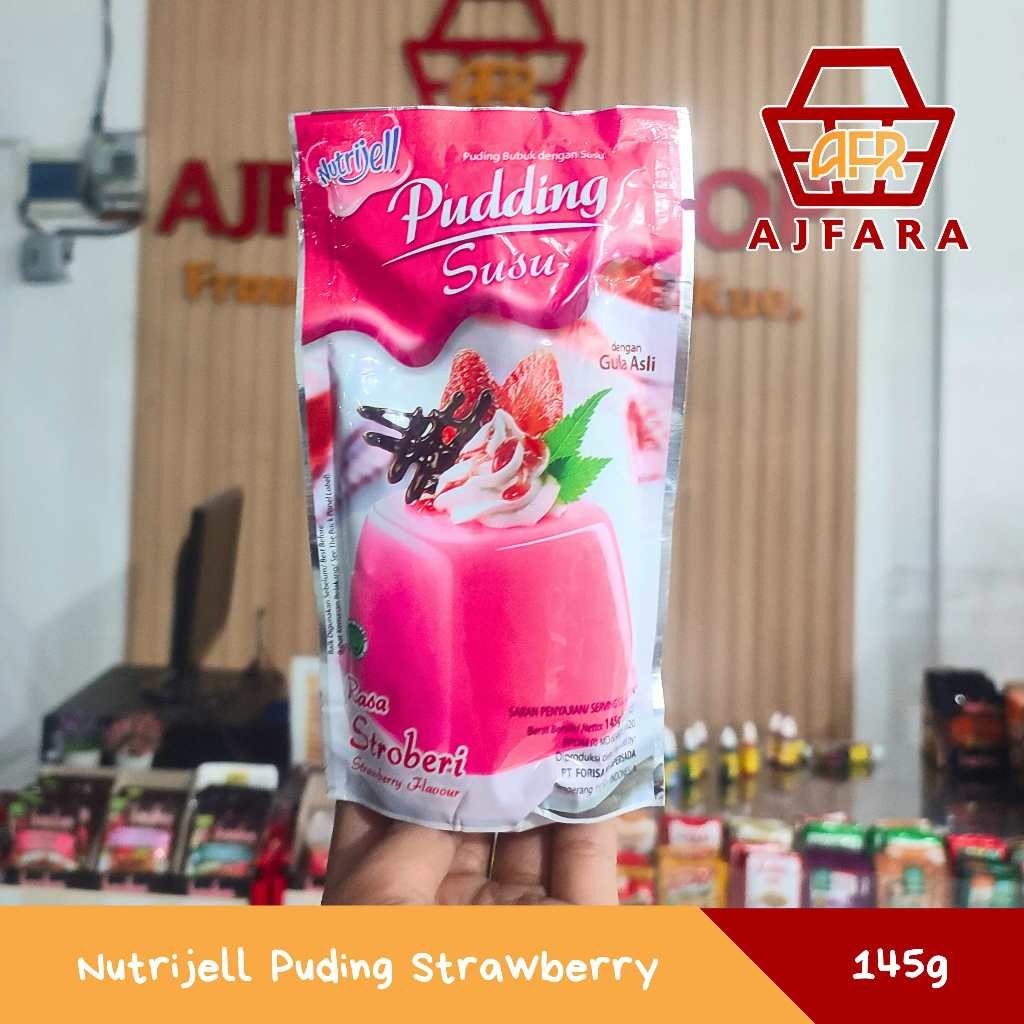 

Nutrijell Belgian Chocolate 130g, Cappuccino 145g, Karamel 145g, Cocopandan 110g, Coklat 145g, Gula Jawa 100g, Mangga 170g, Melon 145g, Pandan 130g, Strawberry 145g, Vanilla 120g, atau Red Velvet 110g