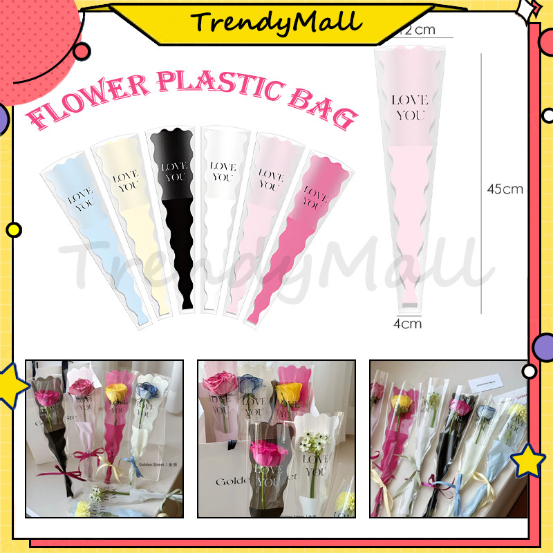 

50 Lembar single rose sleeve/wrapping plastik mini buket bunga satu tangkai single stalk satuan