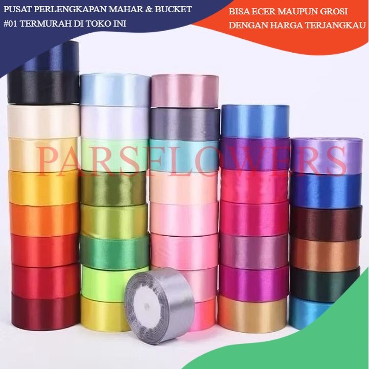 

PARSFLOWERS Pita Satin Roll Motif Setangan Satin dan Transparan Modern Pita Kado 4cmx22m Pita Dekorasi Buket