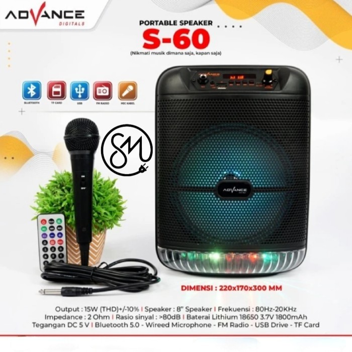 Speaker Portable Advance 8 inch S-60 Bluetooth S60