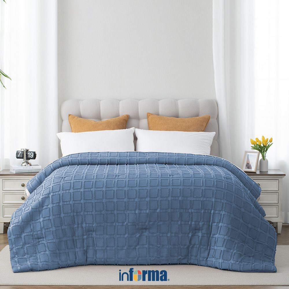 INFORMA 240X210 CM BED COVER CLIPPED JACQUARD SQUARE - BIRU