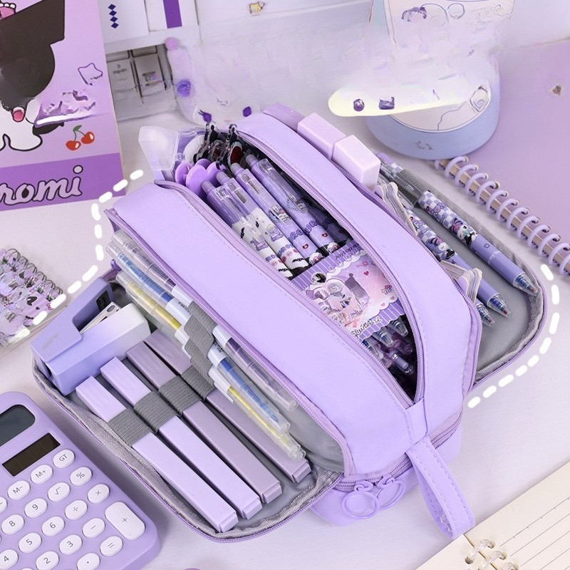 

Quadruple Window Pencil Case Large Capacity Stationery Organizer Multi-Layer Compartments for School Office Cosmetic Storage