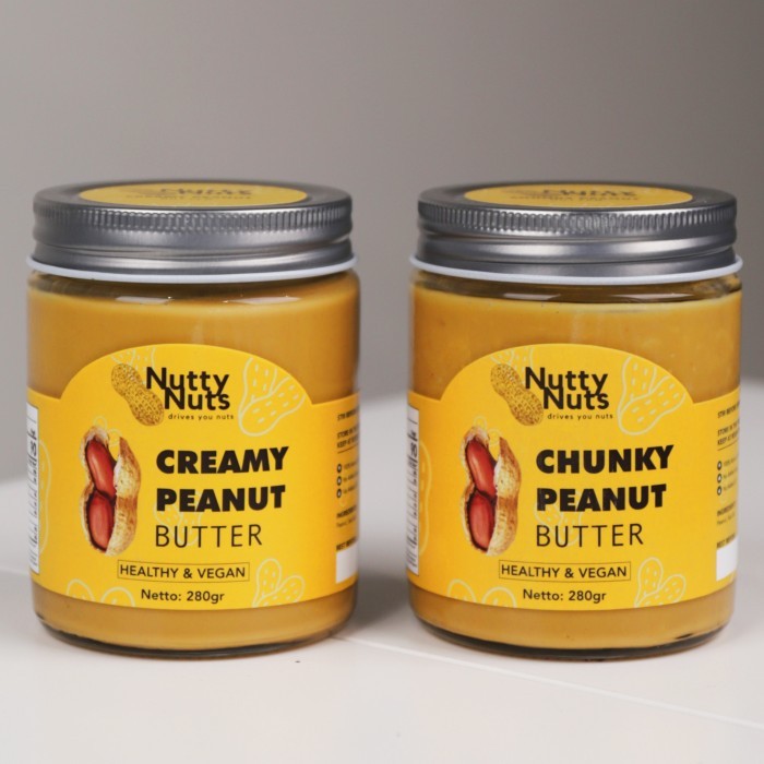 

New Arrival Creamy and Chunky Natural Peanut Butter 280gr NuttyNuts Bundle of Two