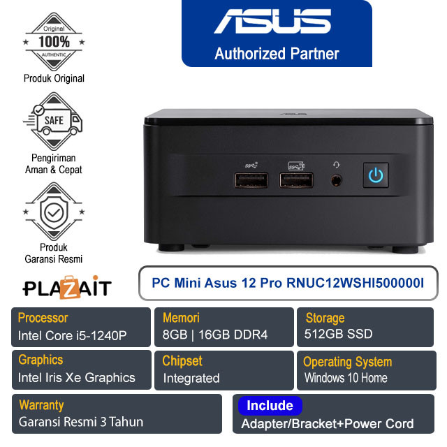 Asus PC Mini NUC 12 Pro RNUC12WSHI500000I /Intel Core i5-1240P/8GB|16GB/512GB SSD/Intel Iris Xe Grap