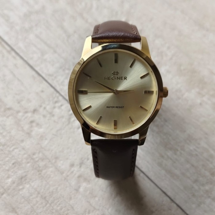 Jam Tangan Pria Hegner Case Gold Tali Kulit