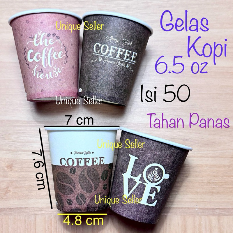 [Isi 50] Paper Cup 6.5 oz / Gelas Kopi Kertas Tahan Panas 6,5 oz / Paper Cup Motif 6.5oz 6,5oz / Gel
