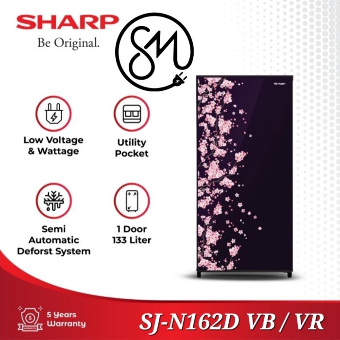 Kulkas Sharp 1 pintu SJ-N162D VB VR 162D SJN162D 133 L Vivid Kirei III