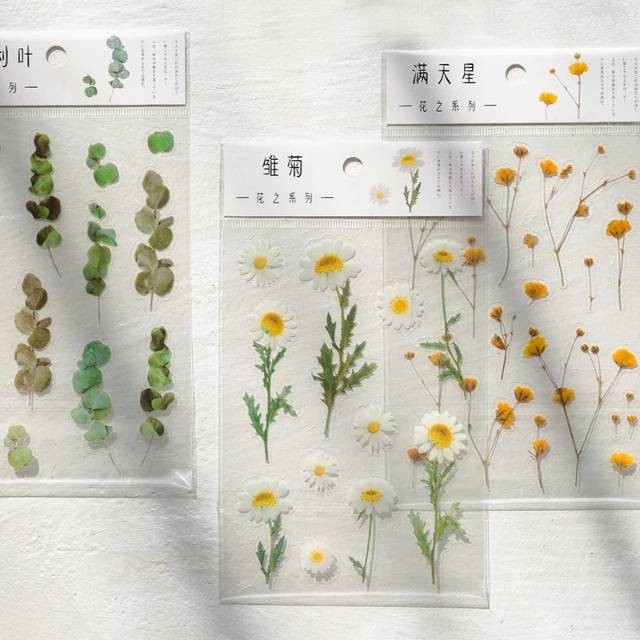 

Sticker Korea vintage Bujo Journal Deco Planner AESTHETIC DIY Scrapbook PET PVC 1 Sheet Daisy Lavender Eucalyptus Wild Flowers Plant