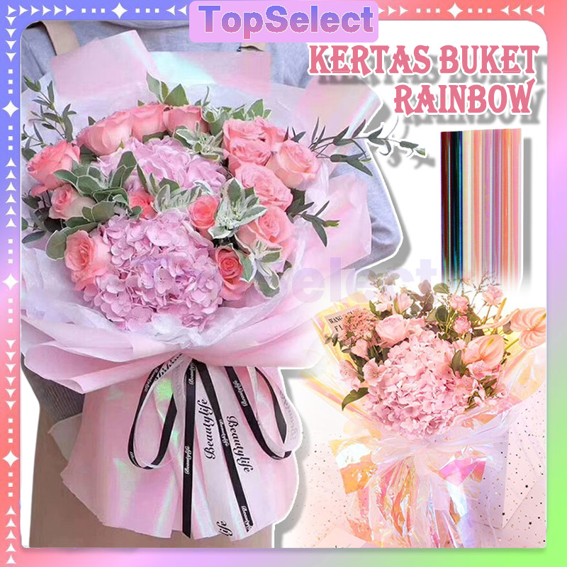 

(20 Lembaran) Kertas Buket Holo / Hologram Paper Flower wrapping/Kertas bunga Hologram bening / Color Kertas Cellophane/Rainbow Krtas Celophane /Clear Paper Flower Wrapping