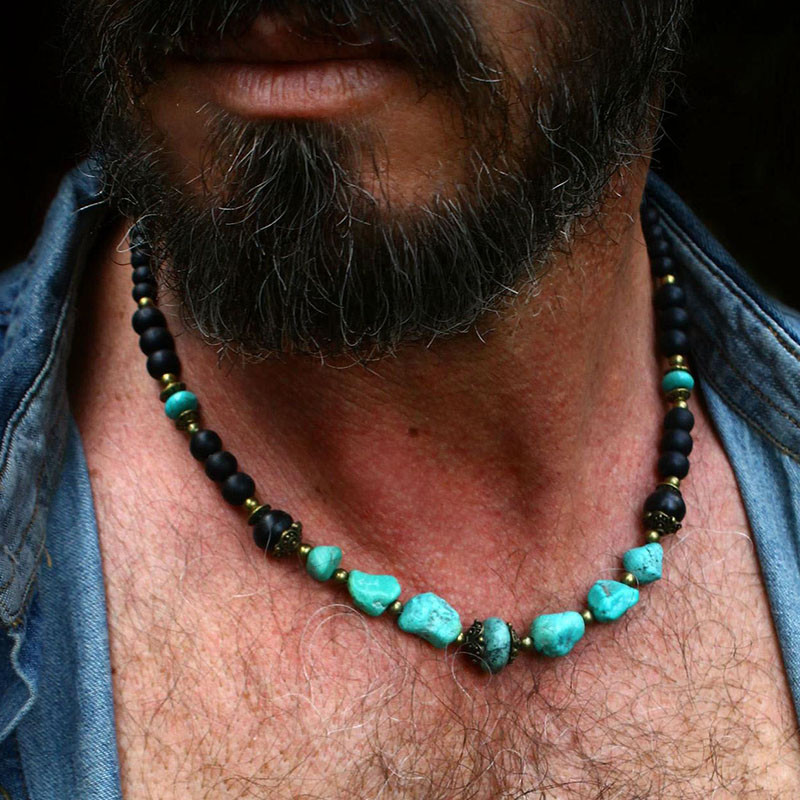 turquoise necklace for men / bohemian necklace / Turquoise gemstone necklace / jewelery for men / co