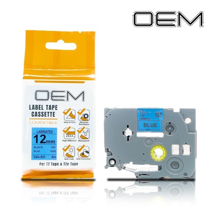 BROTHER LABEL TAPE PITA KASET REFILL OZE 531 OZe-531 OZE531 BROTHER TZE PTOUCH 12mm Black On Blue BI