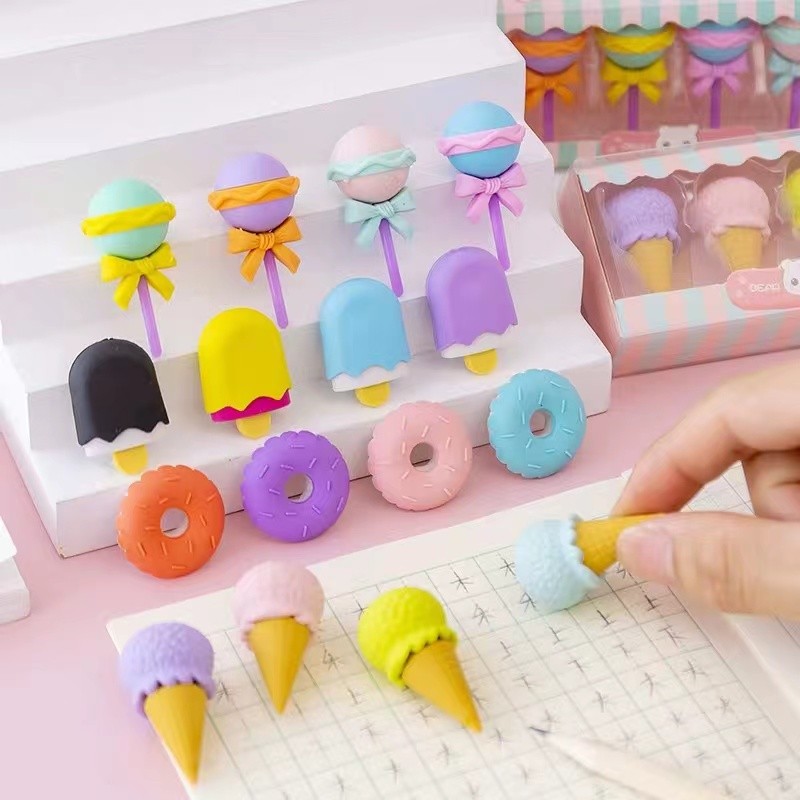 

Penghapus Pensil motif Ice cream Lolipop Donut Isi 4pcs Penghapus Pensil Lucu