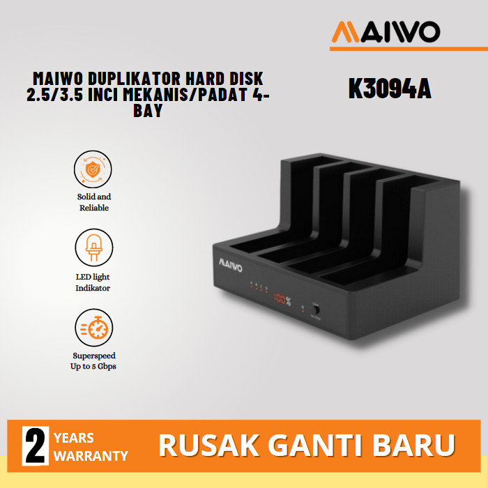 Enclosure MAIWO K3094A Duplikator Hard Disk 2.5/3.5 Inci 4-Bay