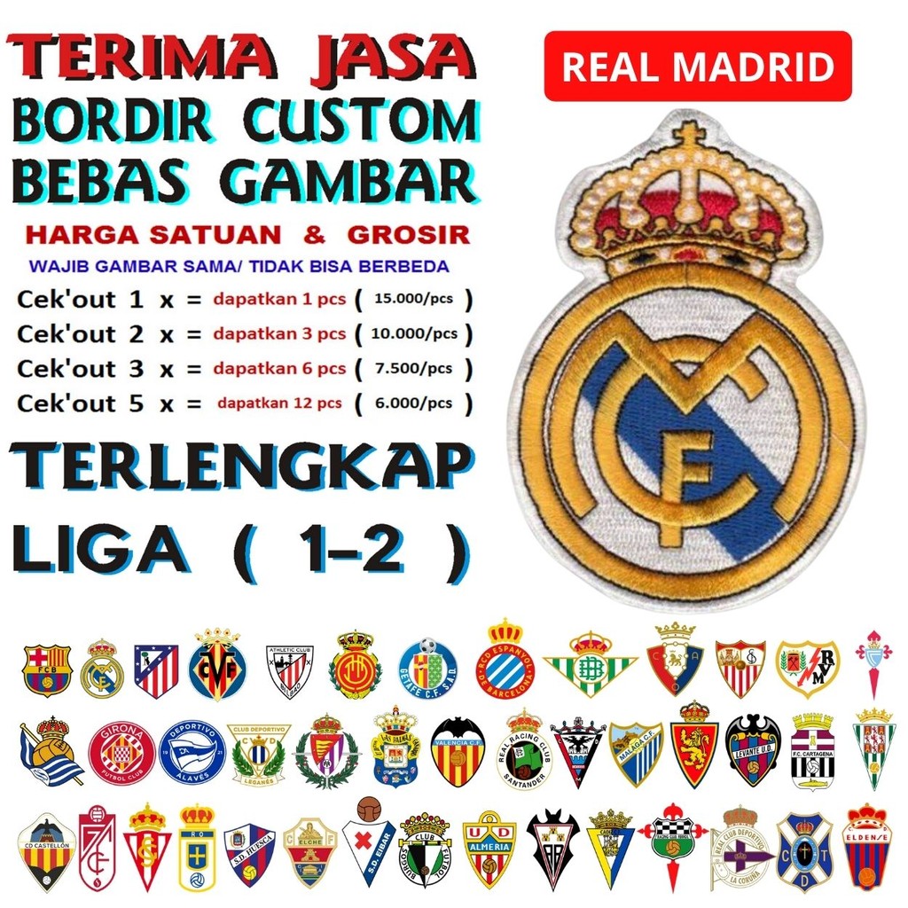 REAL MADRID PATCH BORDIR BET LOGO/EMBLEM KLUB BOLA LALIGA 1 & 2 SPANYOL