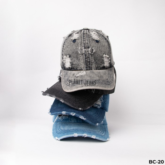Planet Jeans - Topi Baseball Denim Ripped Original Aksen Robek Washed Series BC20