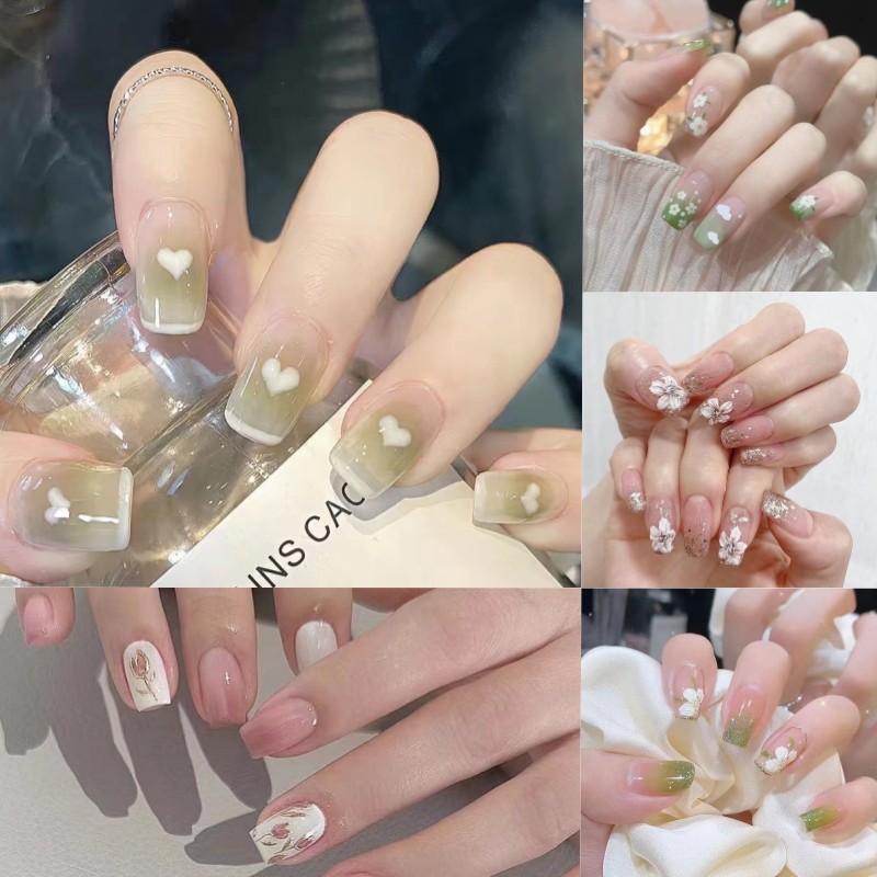 kuku palsu nail art + lem 24pcs fake nail + lem manicure nail  Fashion Fake Nail Tips Simple tanpa box