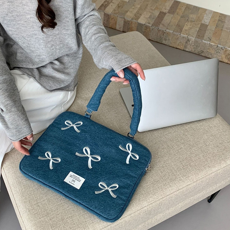 

Bowknot Heart Denim Laptop Handbag Sleeve Bag For Macbook For Ipad Pro For Thinkpad Lenovo HP Dell Notebook PC Computer Tablet