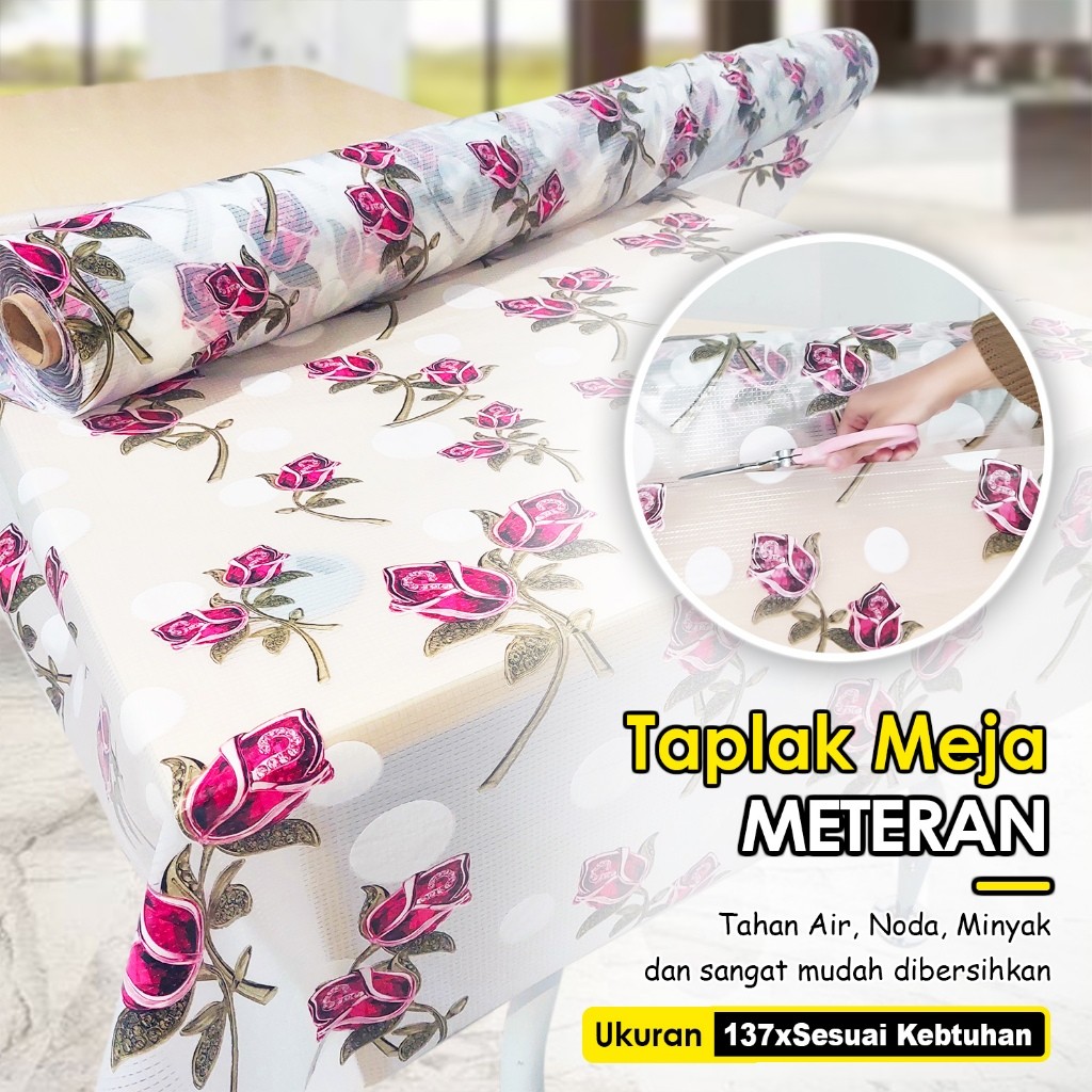 Taplak Meja Makan Meteran Motif Bunga/ Taplak Meja Makan Motif Bahan Peva Anti Air/Taplak Meja Makan