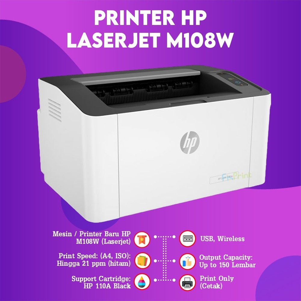 FixPrint Printer HP Laserjet M108a Single Function M108w WiFi Original Print 108A 108W 107A 107W