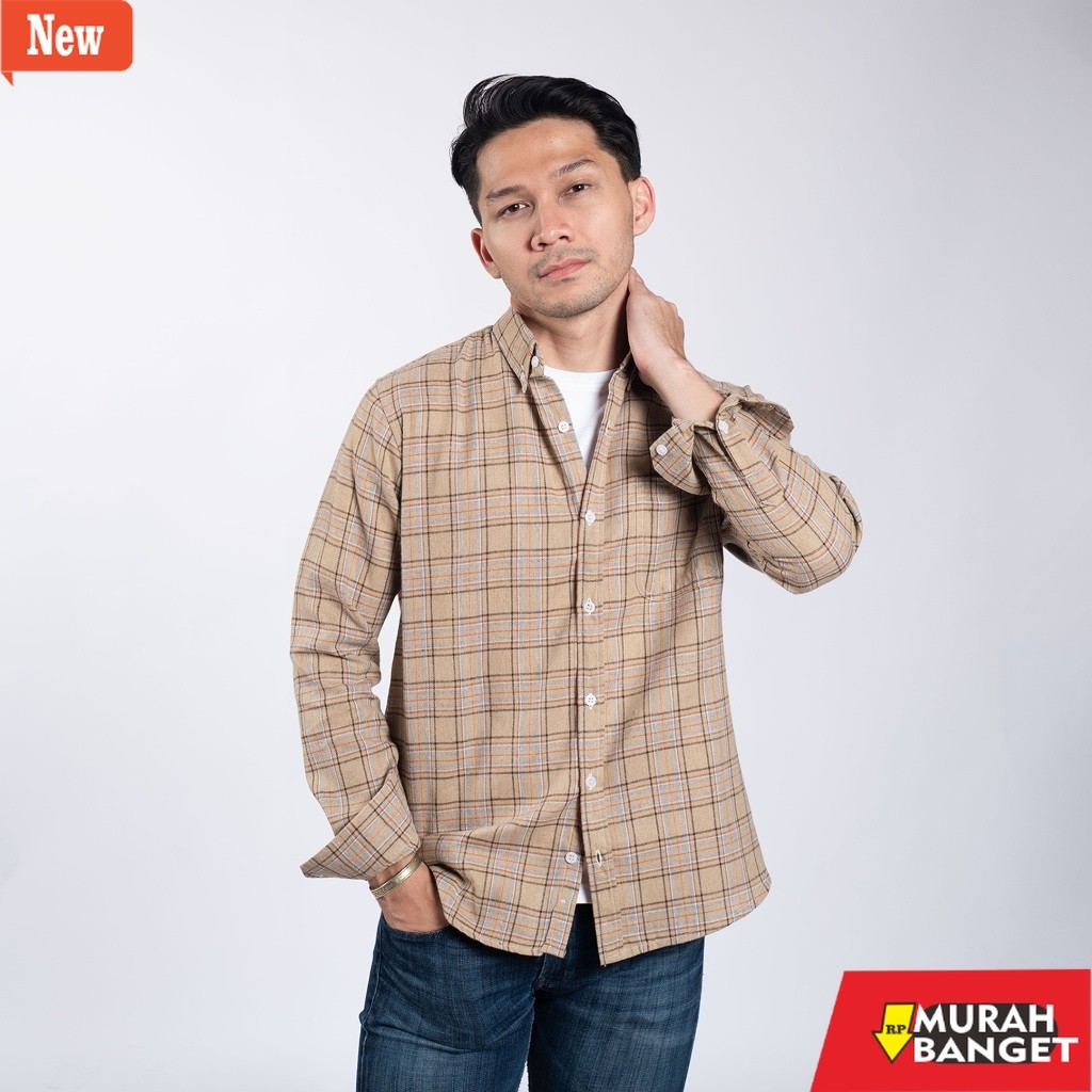 kemeja kotak kotak cowok Kemeja Flanel Pria WOODCUTTER Cream Country Flannel Shirt Lengan Panjang