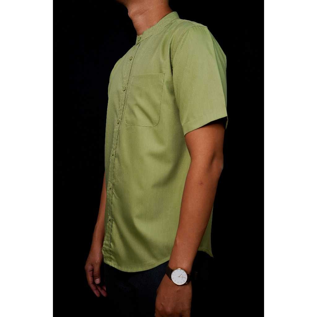 Baju Koko Pria ANYDAY Lengan Pendek Hijau Sage Polos | Pakaian Muslim Pria | Kemeja Koko