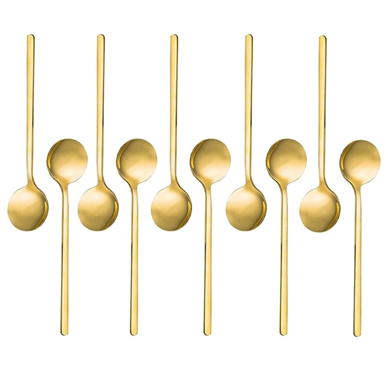 

Stainless Steel 10 Pcs Espresso Spoons Teaspoons For Coffee Sugar Dessert Cake Ice Cream Soup Antipasto (Gold)