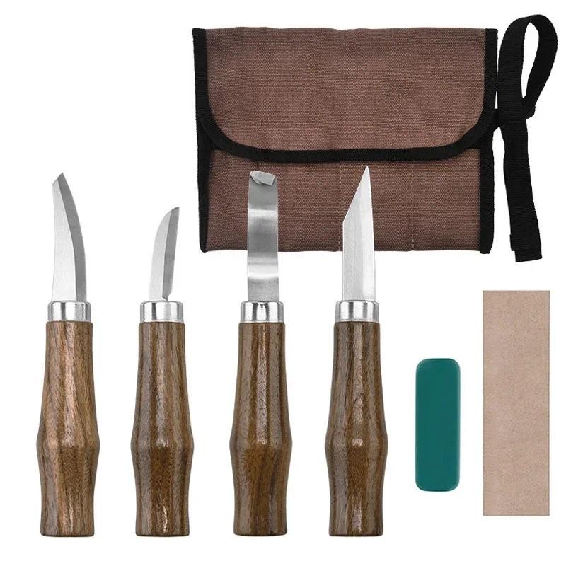 

1/7Pcs Wood Carving Knife Round Handle Sculptural Spoon Knife Professional Multi-function Woodworking Cutter Hand Carving Tools