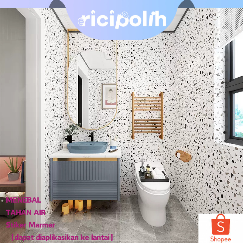 Wallpaper Kamar Mandi Anti Air 61*300cm Stiker Lantai Keramik Perekat Diri Tebal Motif Terrazzo Stik
