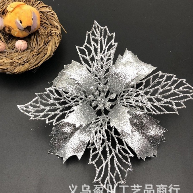 

Bunga Natal 10 cm Dekorasi Parcel Natal Bunga Kilap Kado Bunga Merah - 10CM SILVER