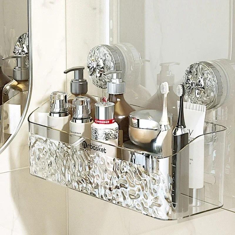 Shower Suction Cup Shelf Basket Light Glacier Pattern One Second Installation bathroom Organizer Sto
