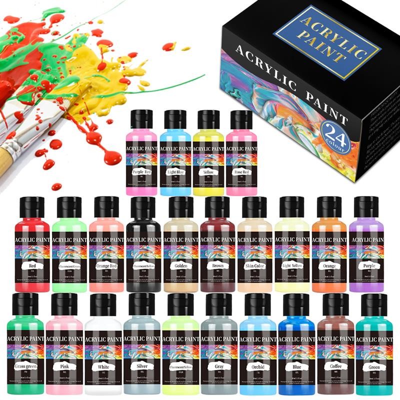 

24 Colour Acrylic Paint Colors Bottled Acrylic Paint Set Paint For Fabric Clothing Painting Rich For Leather DIY Pigment