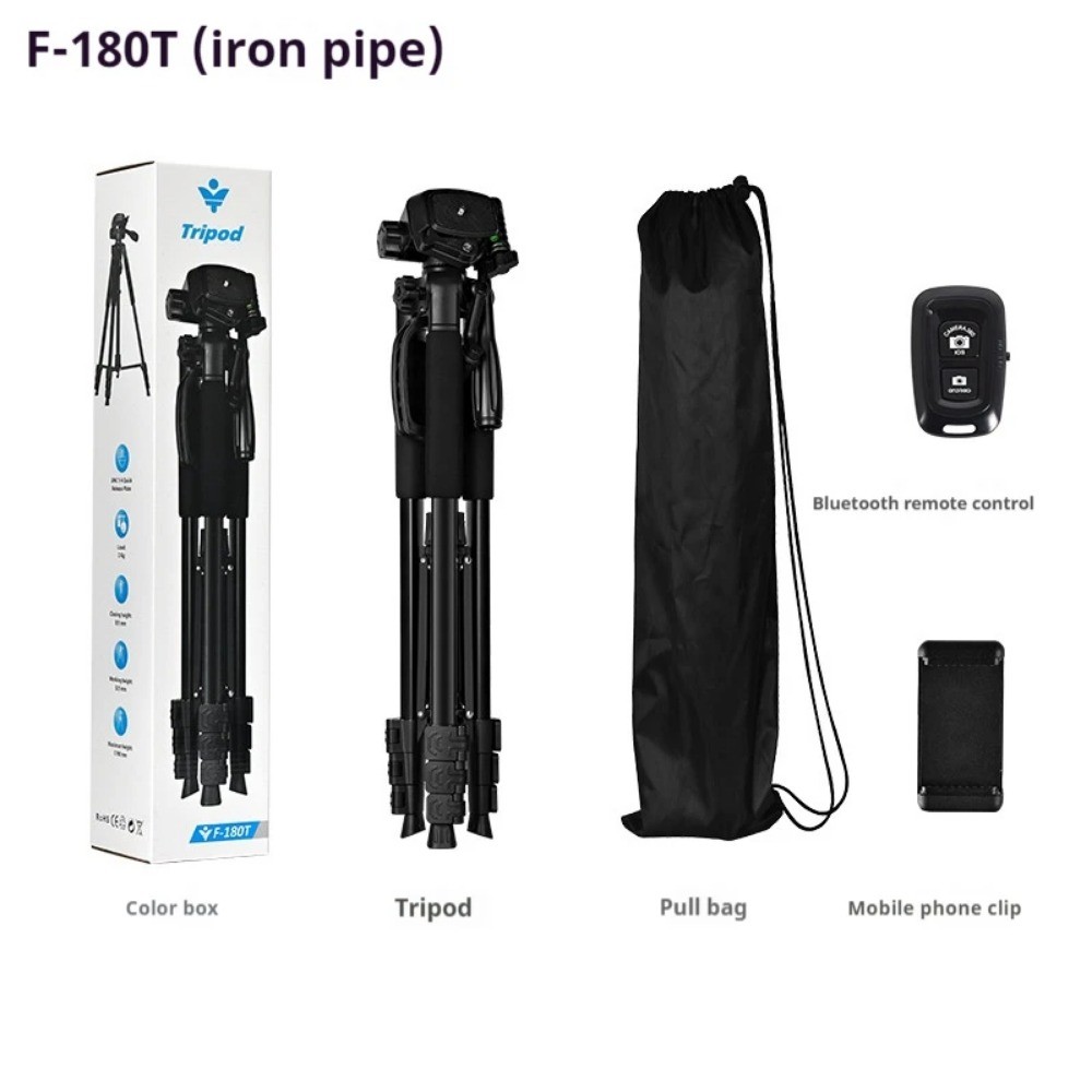 F180T Professional Tripod 180cm Phone HolderMultifunction Outdoor Portable Tripod for Live Streaming
