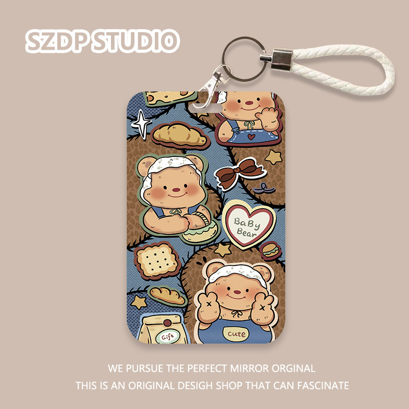 

ID CARD Pola beruang krim koboi kartun Korea, penutup pelindung gantungan kunci terintegrasi kawaii lucu, penutup pelindung kartu bank, kartu ID, penutup pelindung kartu bus