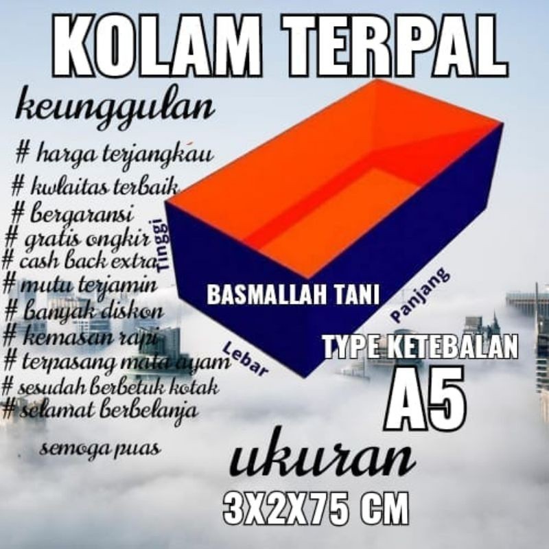 DISTRIBUTOR terpal TERPAL KOLAM TYPE A5 UKURAN 3x2x75cm Original