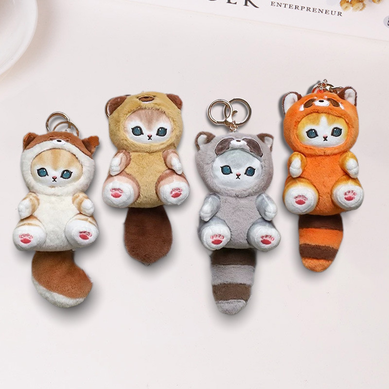 Miniso Shark Cat Keychain Cute Dress Raccoon Mini Doll Plush Wholesale Pendant Keychain Couple Penda