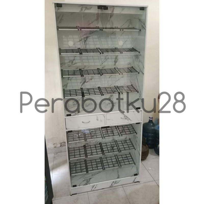 [ PERABOTKU28 ] Lemari Kabinet Rak Sepatu Kaca 2 Tingkat