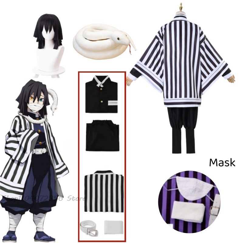 Anime Demon Slayer Kimetsu No Yaiba Iguro Obanai Haori Kimono Cosplay Costume Wig White Snake Prop H