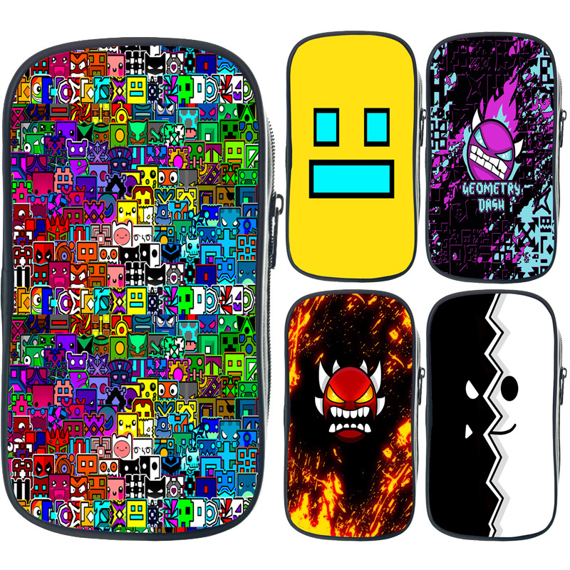 

Geometry Dash Print Pencil Box Boys Girls Game Pencil Case Kids Cartoon Anime Pen Bags Students Big Capacity Storage Bags