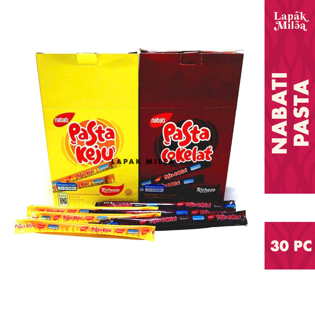 

Nabati Pasta Richeese Pasta Keju - Richoco Pasta Cokelat (Netto 30 Pcs x 8 gr)
