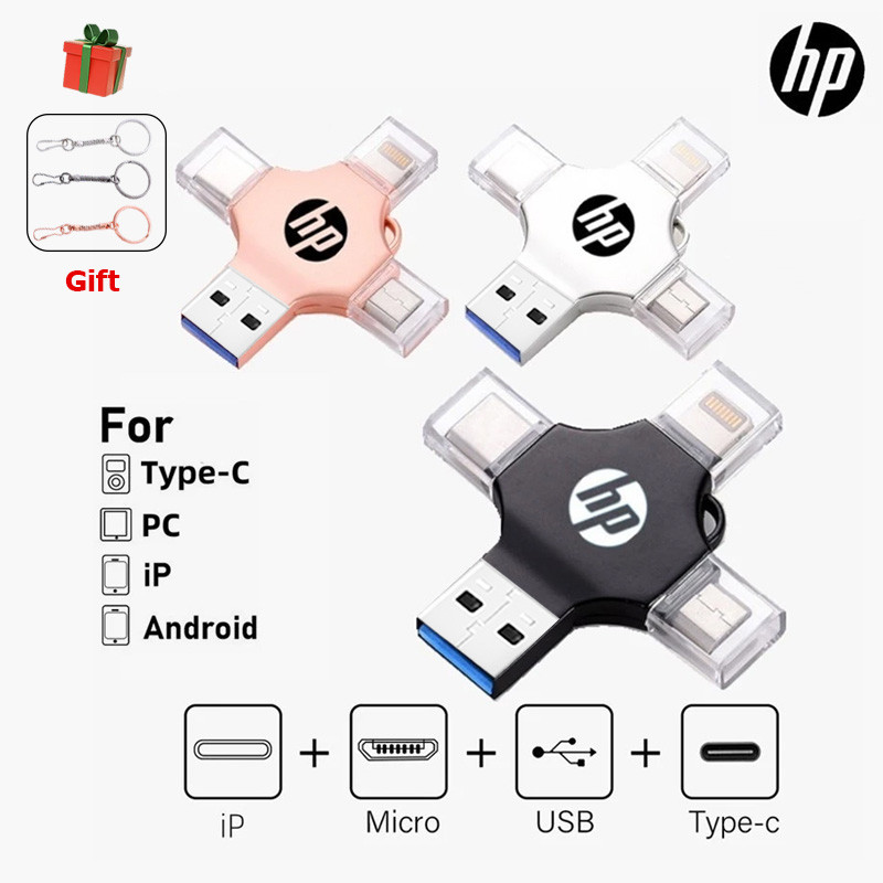 HP 4 in1 OTG Flash Drive colokkan & mainkan flashdisk usb 2TB untuk Android / ios / PC / Tipe c +
