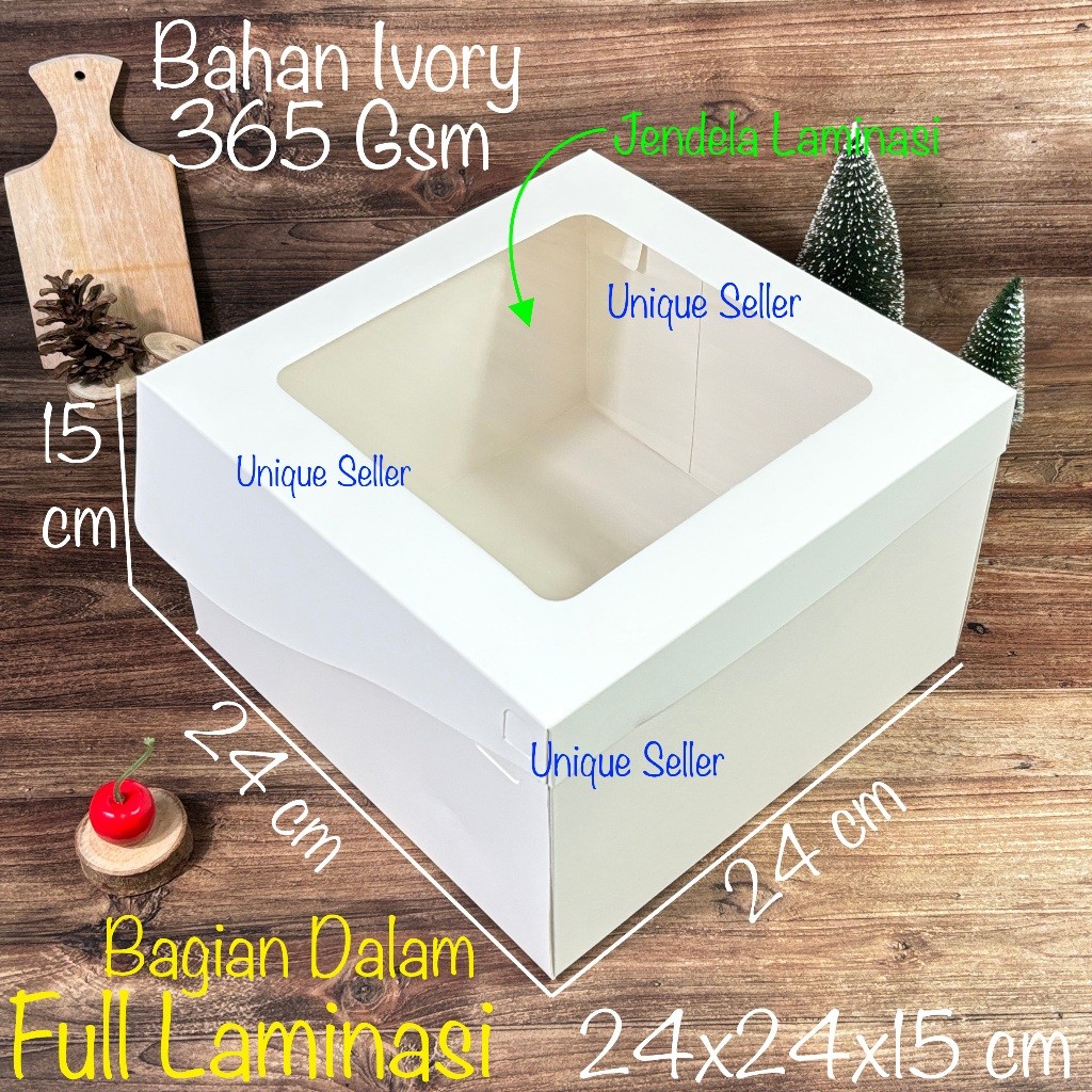 

Dus Ivory Putih 24x24x15 cm Full Laminasi Dus Box Kotak Kue Tart Sifon Bolu Puding Roti Hampers